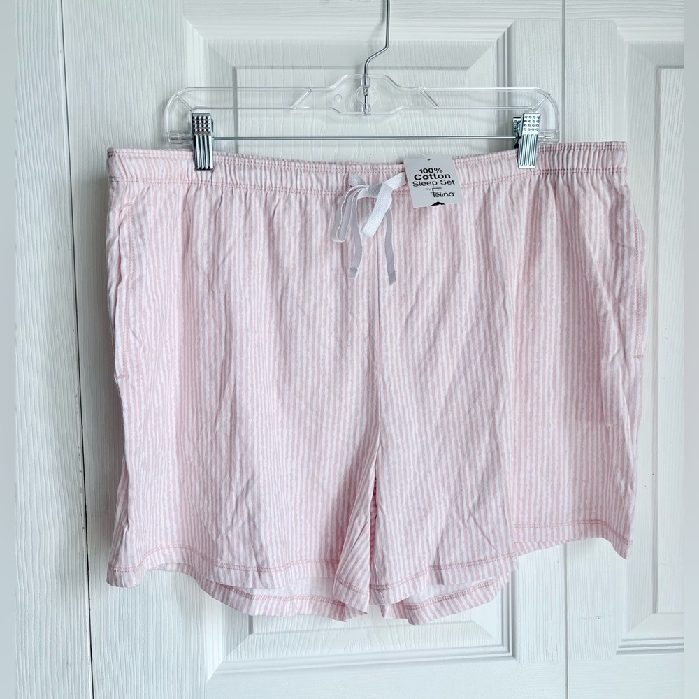 NWT Felina Light Pink Striped Breathable Cotton Lounge Sleep Shorts Womens XXL